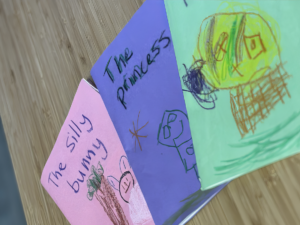 A group of handmade storybooks.